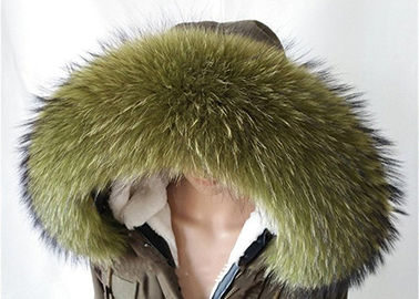 Çin Rakun kürk yaka Kış için 80 cm Yeşil Büyük Uzun Çıkarılabilir Gerçek Kürk Yaka Tedarikçi