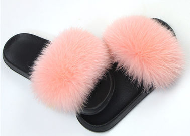 Çin Özel Renkli Kadınlar Fox Fur Slippers Bulanık Saçlı Sandalet / Kauçuk Taban Tedarikçi