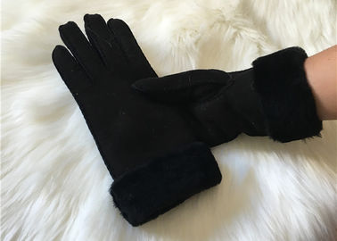 Çin Ladies Black Shearling Kuzu derisi kış eldivenleri çift yüzlü koyun derisi deri eldiven Tedarikçi